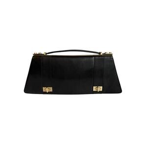 Alexis Hudson Black Leather Top Handle Bag – Y2K Purse w/ Gold Turnlock Accents